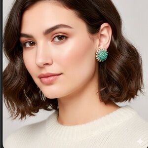 BERGERE Vintage 1960s Faux Turquoise Starburst Cluster Earrings - Signed MCM